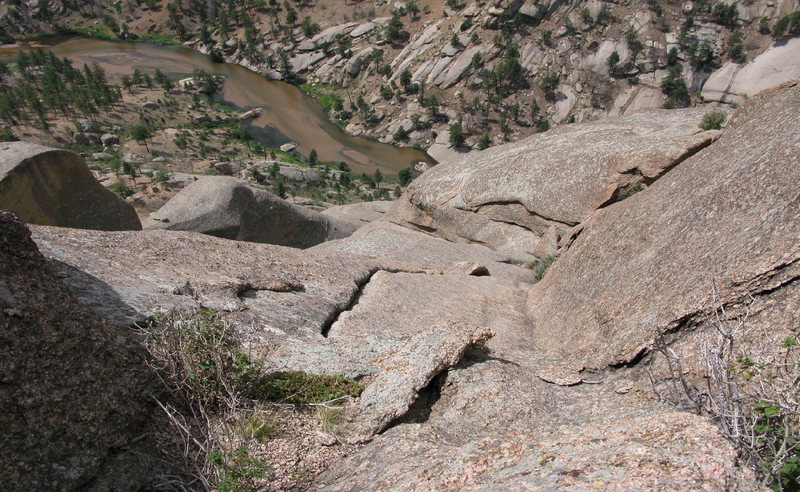 Looking down what should be pitch 6; cool view, it's a long way to the river.