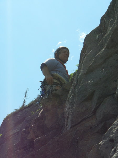 Teresa photographer top of short south upward traverse pitch 4