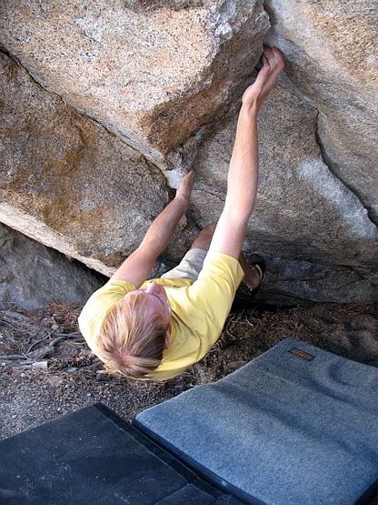 Nearing the lip on Frank's Roof (V3), Tramway
