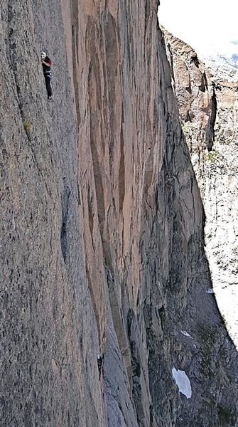 Father and son, John and Bob Siegrist on Eroica (5.12), seen from the Casual Route. John is leading.