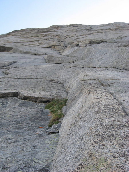 Looking up at P3. The route more or less follows the left facing corners.