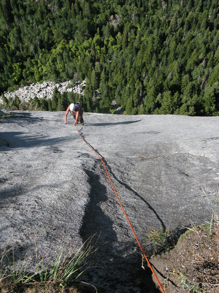 Excellent slab climbing on pitch 5, House of Cards.