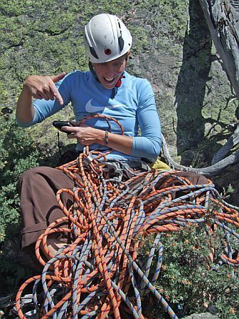Kick ass rope management skillz and a crooked helmet! Yeah! Actually the ropes fed nice and clean from my lap.