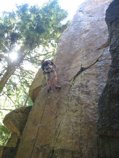 Brad working out the moves on Cliptomaniac. The route continues out of the frame. Sorry about posting a picture of you hanging, Brad, but this shot shows the route better than any other I took...