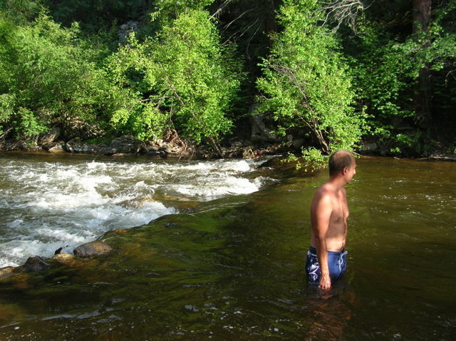Brent taking a post-climb-swim in Boulder Creek.