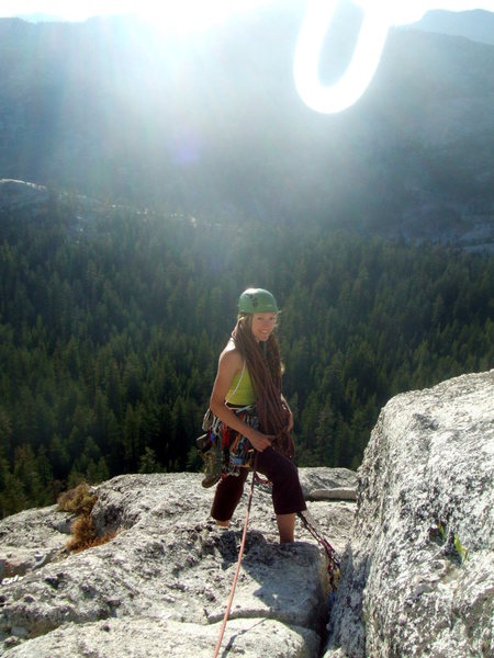 Yosemite-- at the top of the last pitch-- yay!! Photo by David (who is crazy enough to follow me... thanks David!!!!)