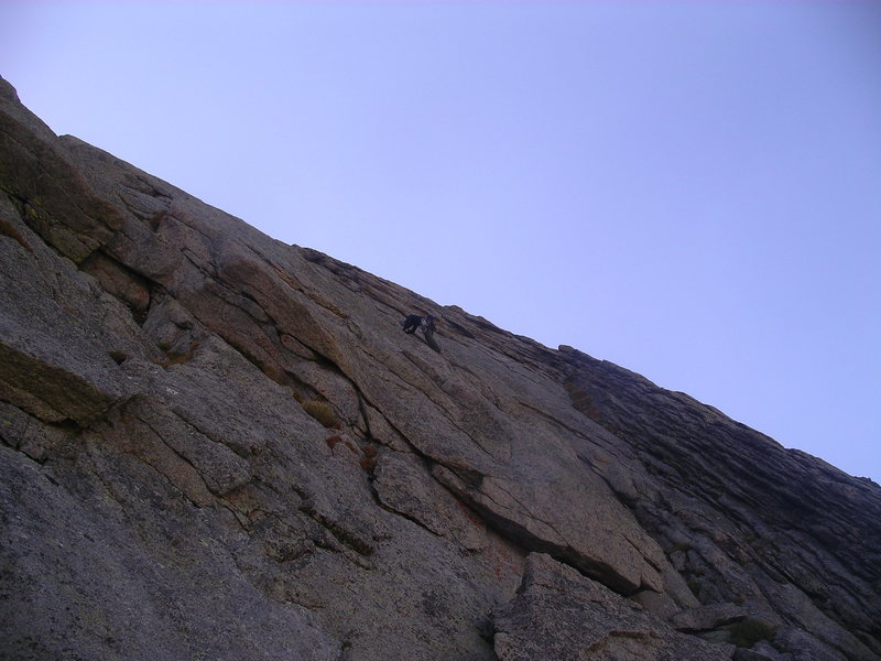 Shawn leading, somewhere on the upper portion of the climb.