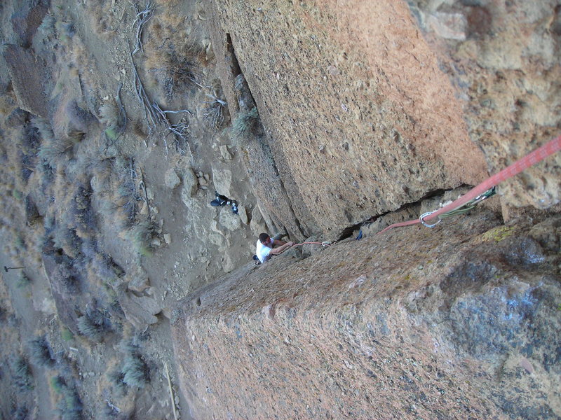 Looking down Spiderman Variation, from the belay station.