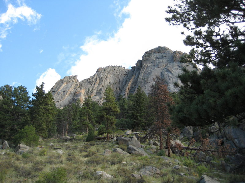The Book - Lumpy Ridge. Osiris crack route visible right center.