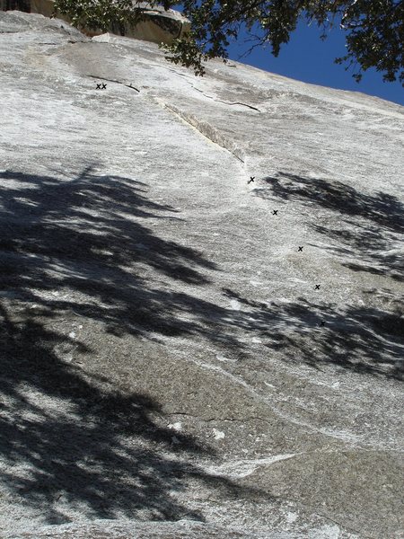 Looking up at the bolts with no holds...Ishi