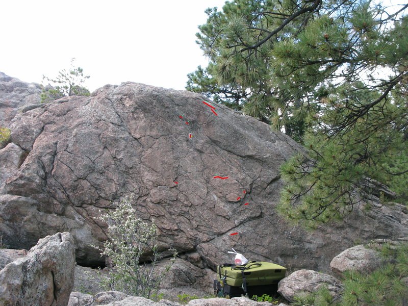 Holds marked with a yellow dot indicate left hand while holds with the turquiose dot indicate right, at the top I reach over my head and gaston/undercling/side pull to stand up once the right foot is on the good ledge.