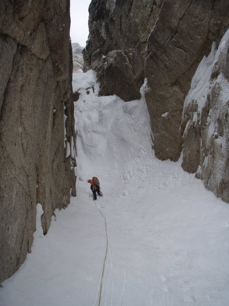 on a new route attempt...it snowed, the spindrift avalanches started....we headed down.