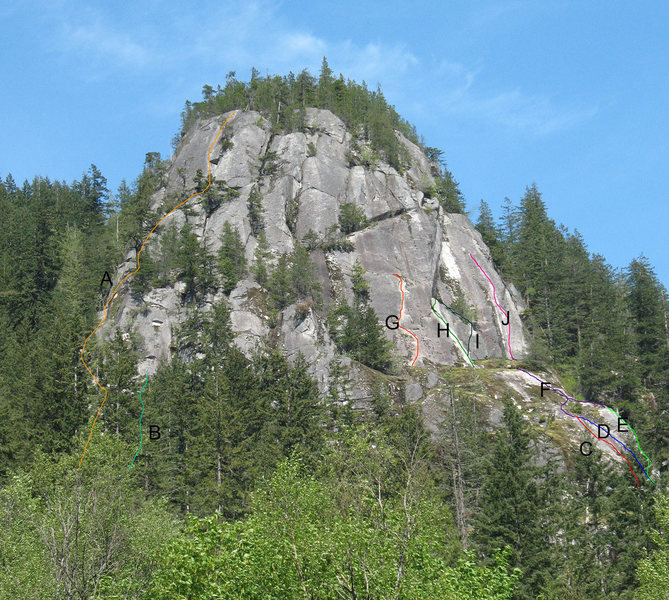 Photo taken from the highway at some of the main routes on the face.