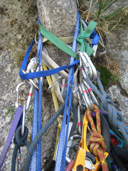 Cluster!!! The belay tree at the top of pitch 4.