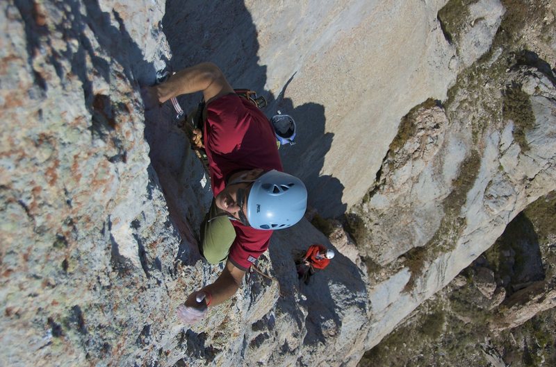 Climbing the crux pitch