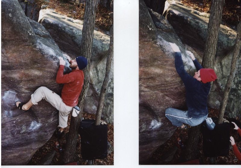 Remo and Mike G. sending the 1st and 2nd sends of the SE corner of the lake boulder