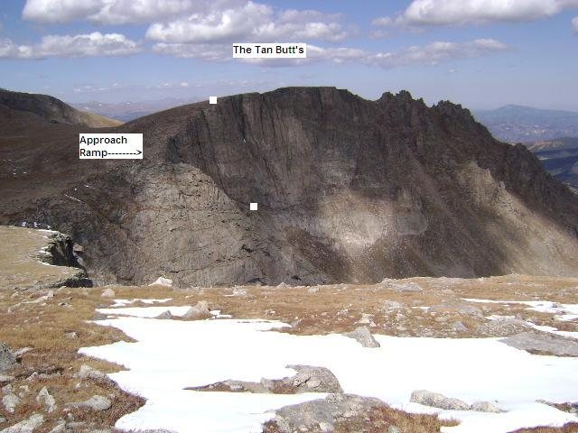 General photo of the Tan butt's.<br>
The white dots show the general begining and end to the route "Noth'n but a good time".