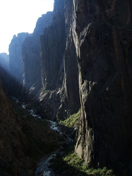 This is a beautiful place to climb! Looking up canyon from midway up the route.