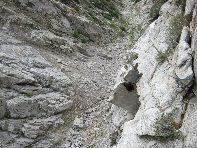 rope leading to an alternate finish to Death of a Monarch - up to a two bolt anchor.