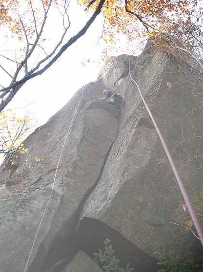 So nice we'll do it twice! Jamie McNeill TR's Black Arch Arete (5.10b) after the FA; 15th Oct. 2008.