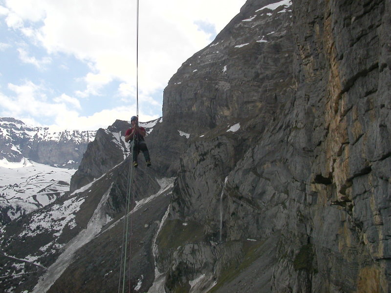 Daniele H, coming in to the second abseil anchor
