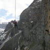 Daniele H, coming in to the second abseil anchor