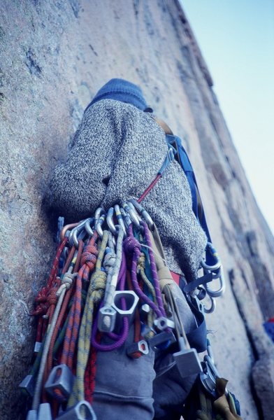 '70s rack.<br>
<br>
Climber: Olaf Mitchell.<br>
<br>
Photo: Buc Taylor.