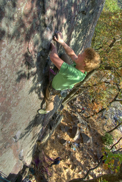 Devils Lake. Ted Kryzer pulling the crux on Thoroughfare. October '08.
