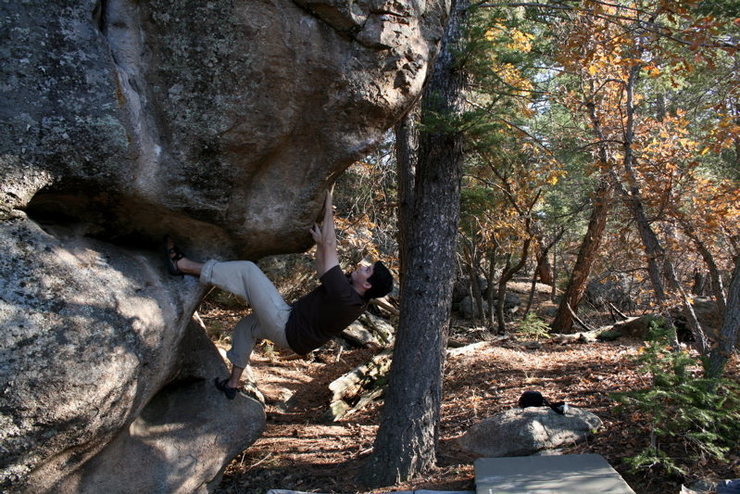 Andy working the arete.
