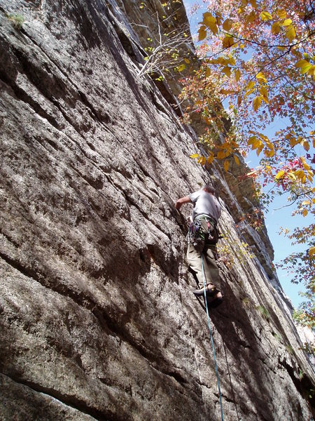 Rich Gottlieb after traversing right low down on P1.