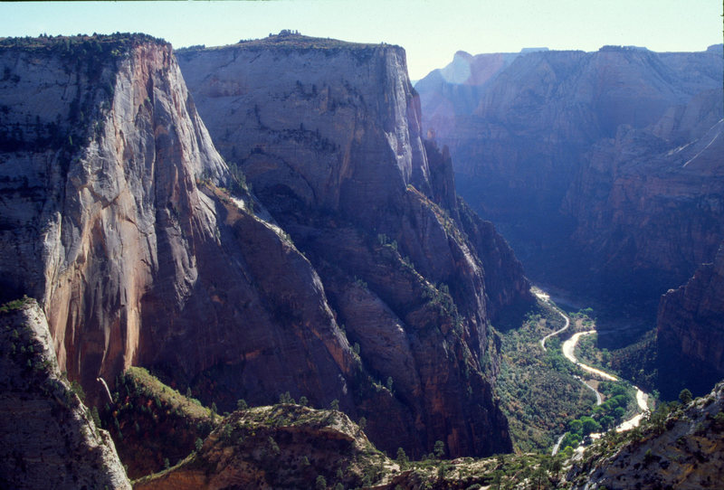 Cable Mountain and Great White Throne from Observation Point. Enormous and neglected walls.