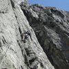 Bill Flaherty on a tricky, slabby pitch of the Heidi route