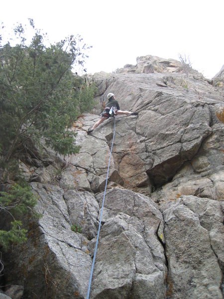 Bruno Hache moving past the second bolt.