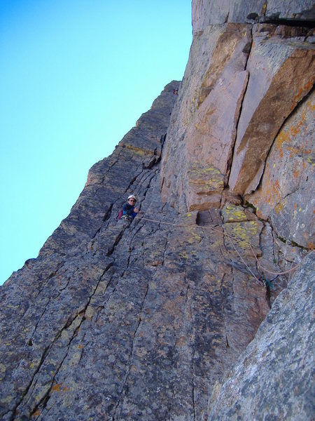 Starting the excellent dihedral pitch, Casual Route, Long's Peak.