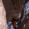 The '90s are back; Erik Wellborn climbing pitch 2 in typical thin conditions.  Photo by Chris Alstrin.