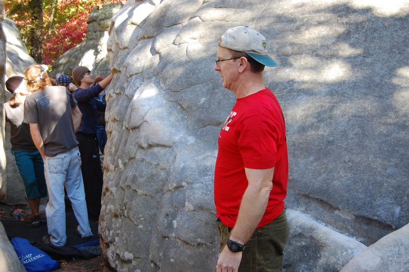 Dope Traverse is the obvious line behind the fat old climber.