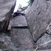 Ben Natusch leading the second pitch of Standard Route at the Precipice, Acadia