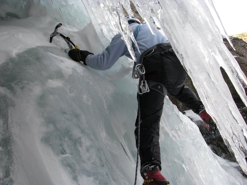 Ice fall above Emerald Lake, RMNP on November 9, 2008. A long time trad rock guy tries ice for the first time. WAHOOO!
