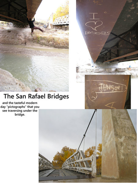 The San Rafael Bridges and the tasteful graffiti underneath the bridge.