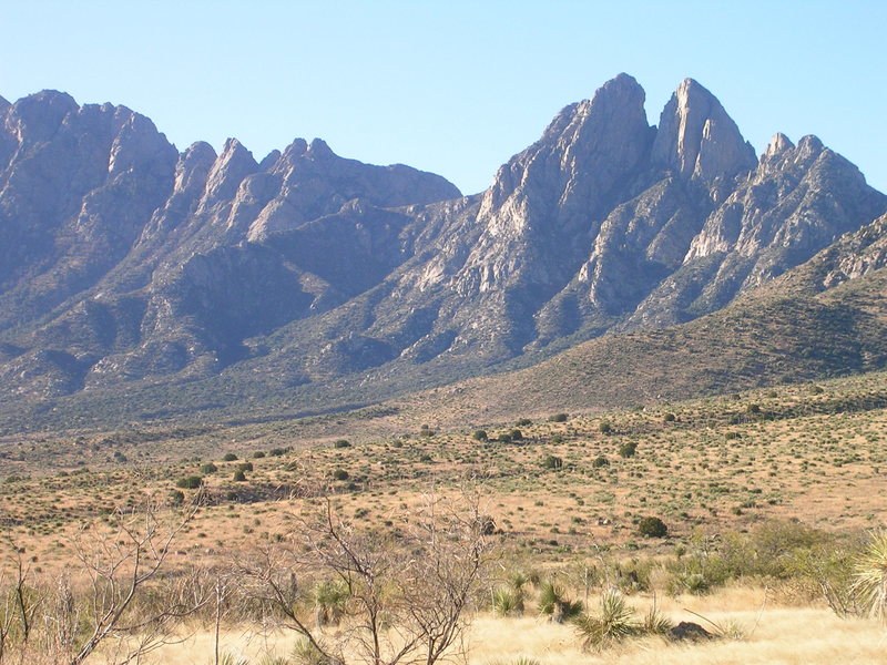 Rabbits Ears from the Aguirre Springs road. Dibs on the sunny arete! <br>