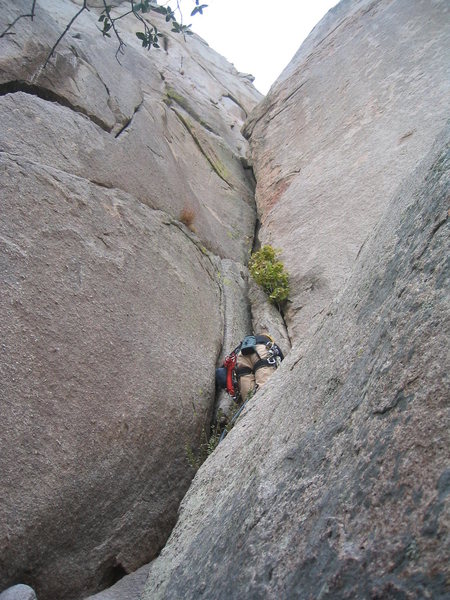 Heading up pitch 2 - the roof ahead is super fun!