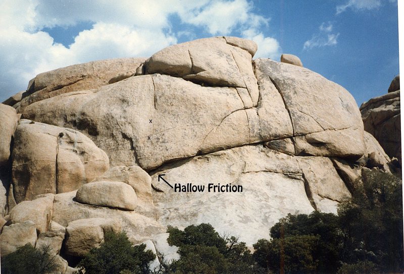 Rock of Ages containing "Hallow Friction 5.10c". About 225 yds south of Escape Rock.