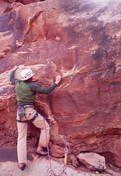 Ben Kiessel leaving the notch on the short, loose and POORLY protected face that leads to the South Tower.