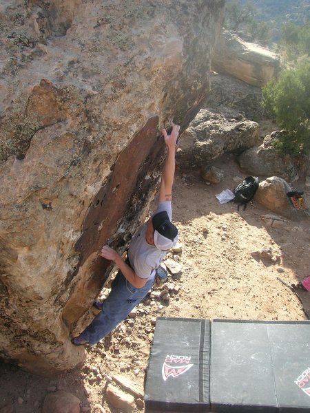 A V5 variation at the Plethora Boulders in Unaweep Canyon, CO