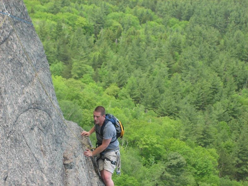 Me exiting Toe Crack and entering the traverse to Thin Air