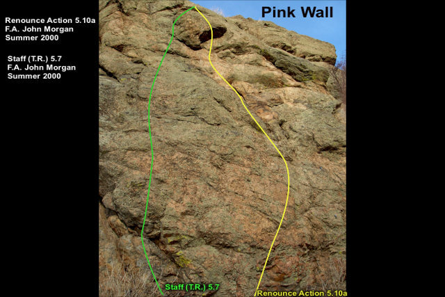 Left of the Addict's Wall buttress climb up the center of the pink colored wall.
