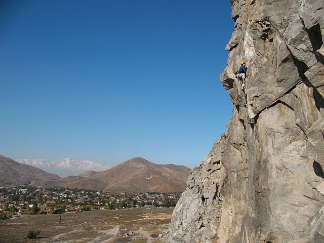 Just past the crux of Fueled by Slander (5.11b), Riverside Quarry
