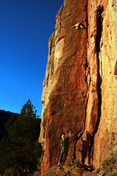 Said at the cruxy clip. The holds tend right to the arete for this one portion. Anyone else use the arete? Photo By Mike B.