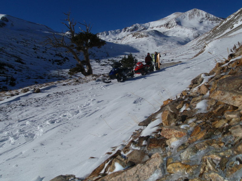 Jeff Barnow and Austin Porzak after a winter ski descent of Mt. Democrat