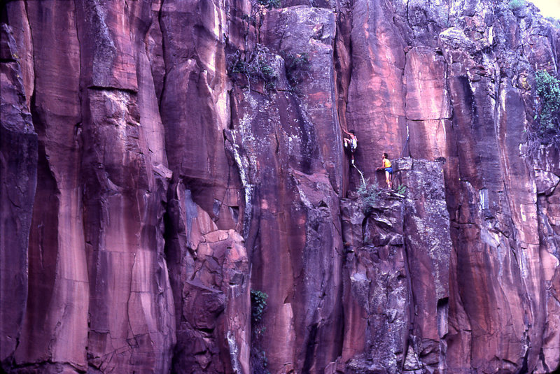 Paul Davidson (belayed by Scott Baxter) on the first ascent of King Fissure. J. Haisley photo